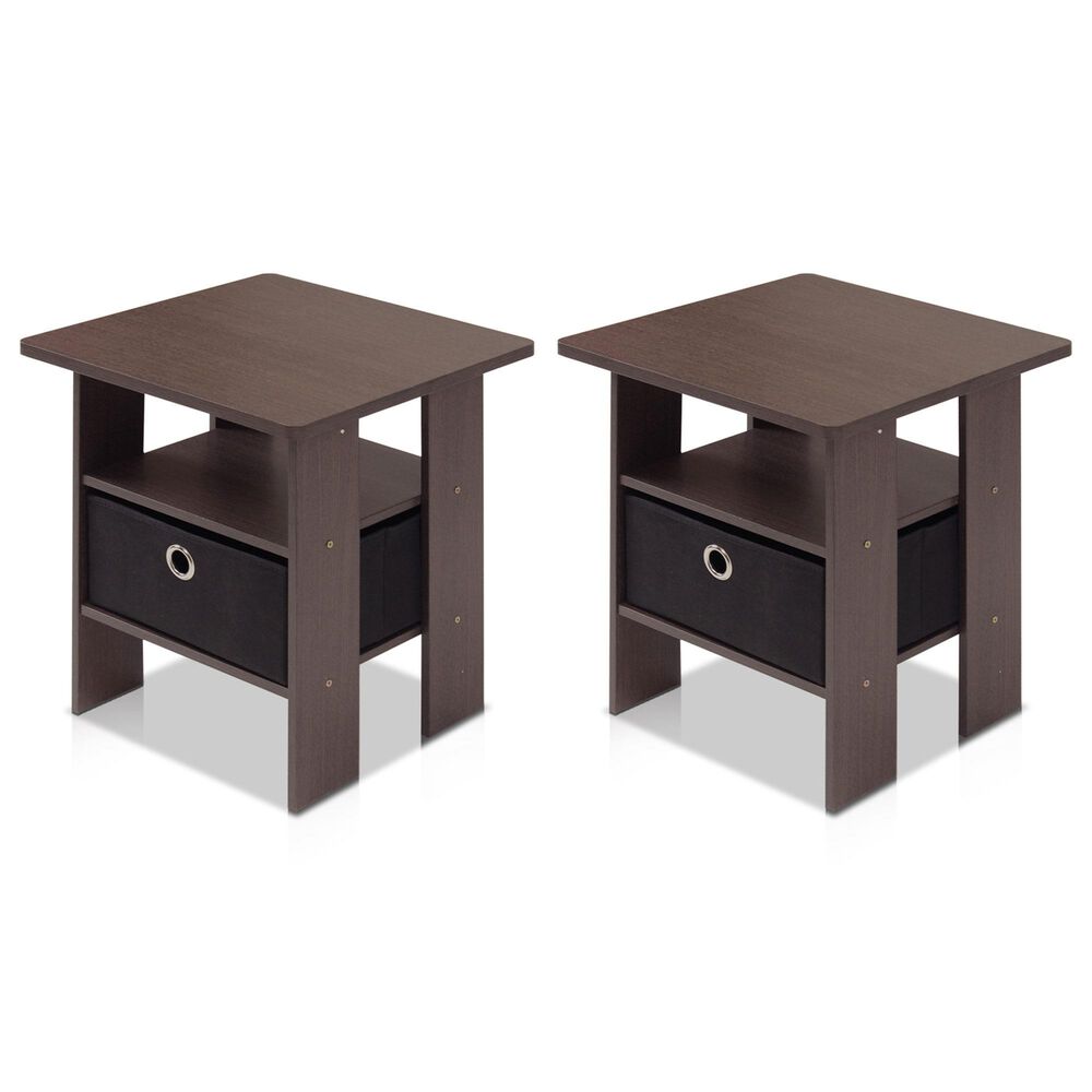 HOMLUX 2-Piece 1-Shelf End Table with Bin Drawer in Dark Brown, , large