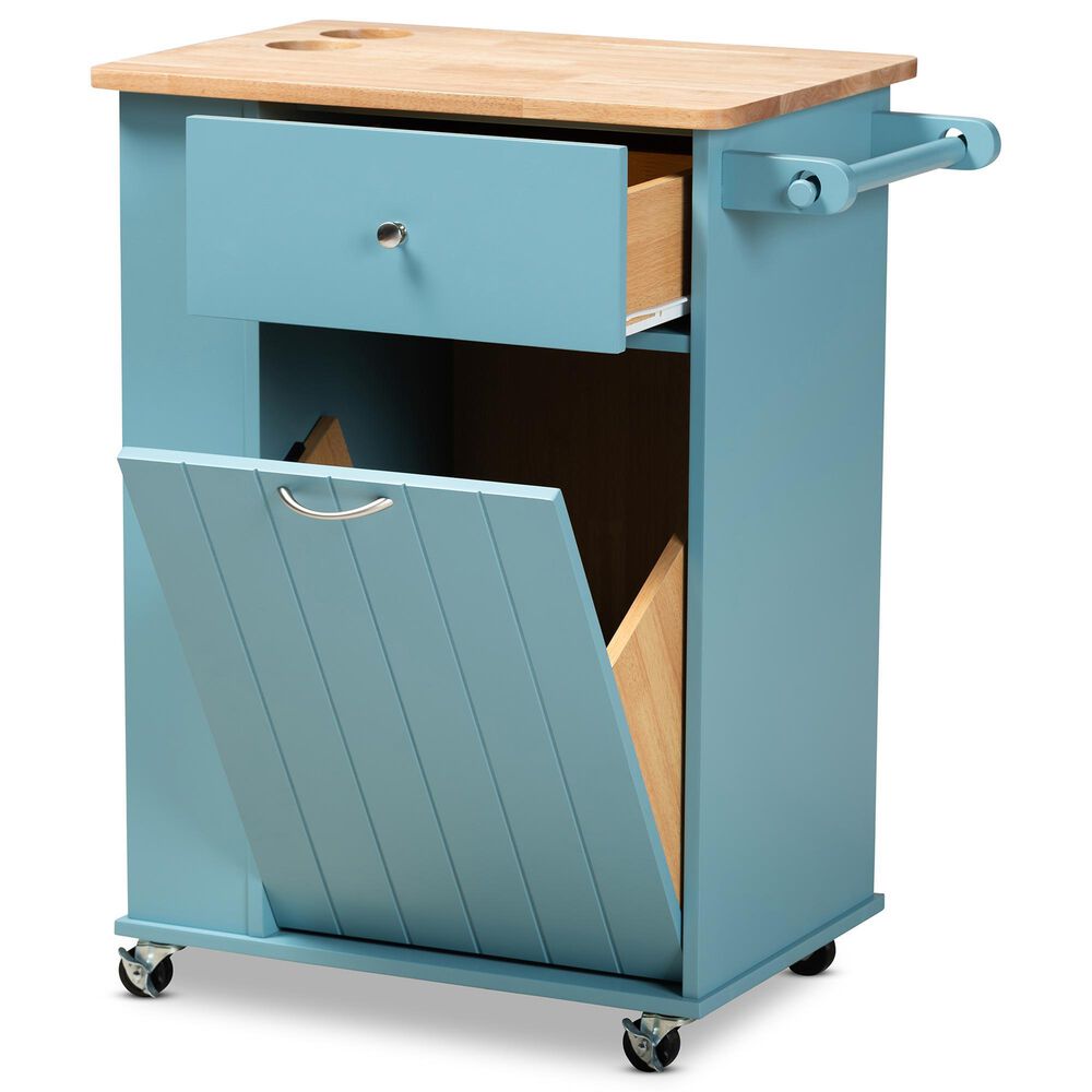 Baxton Studio Liona Kitchen Storage Cart in Sky Blue and Natural, , large