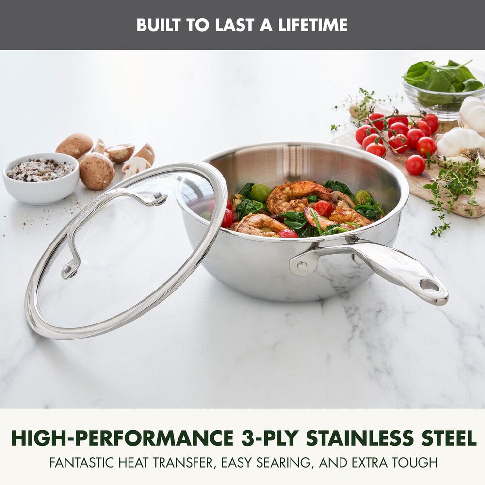 Green Pan Valencia Pro 2.5-Quart Uncoated Chef's Pan with Lid in Stainless Steel, , large
