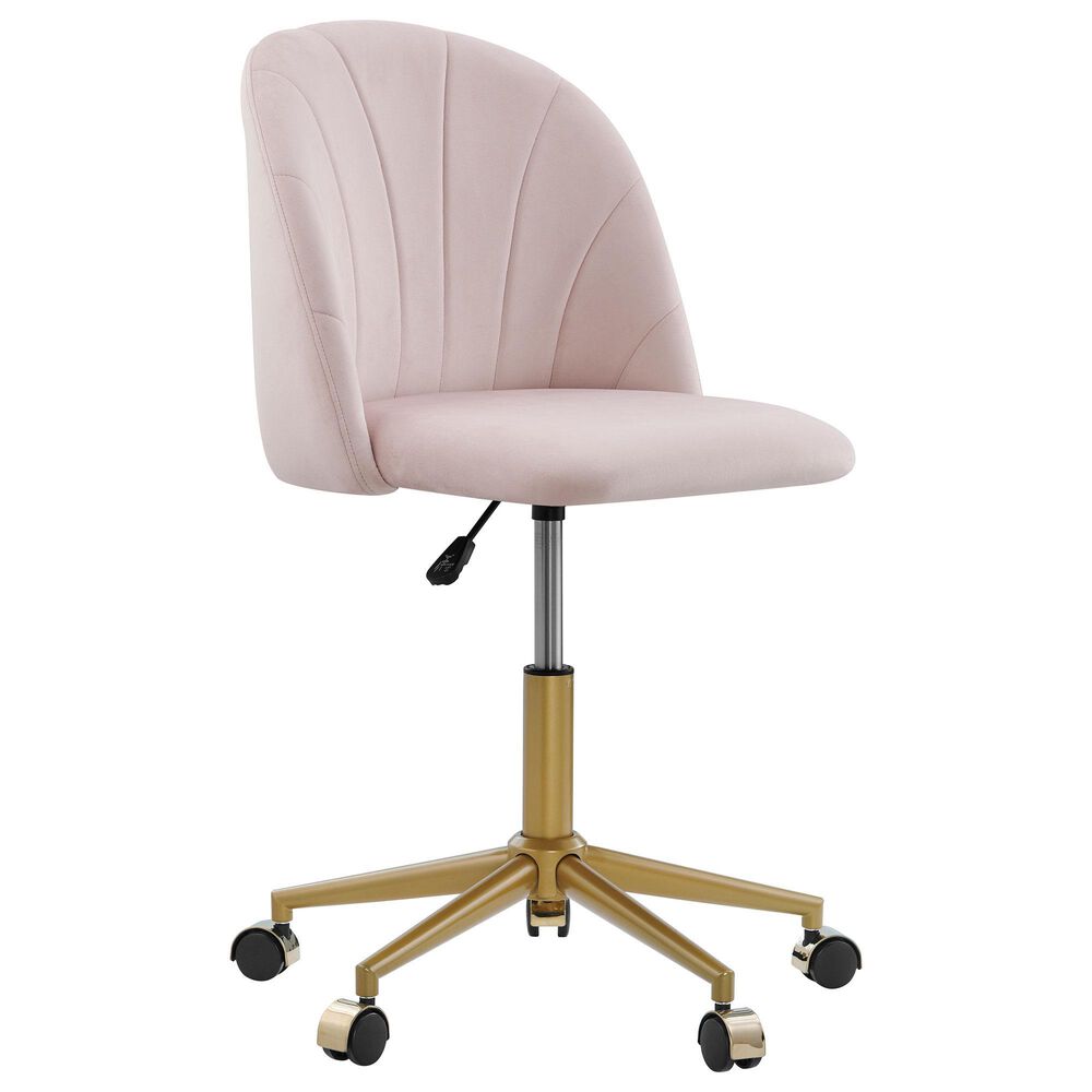Linon Home Decor Adalynn Swivel Desk Chair with Blush Pink Cushion in Gold, , large