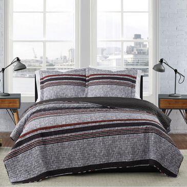 Pem America London Fog Warren 3-Piece Full/Queen Quilt Set in Grey and Black, , large