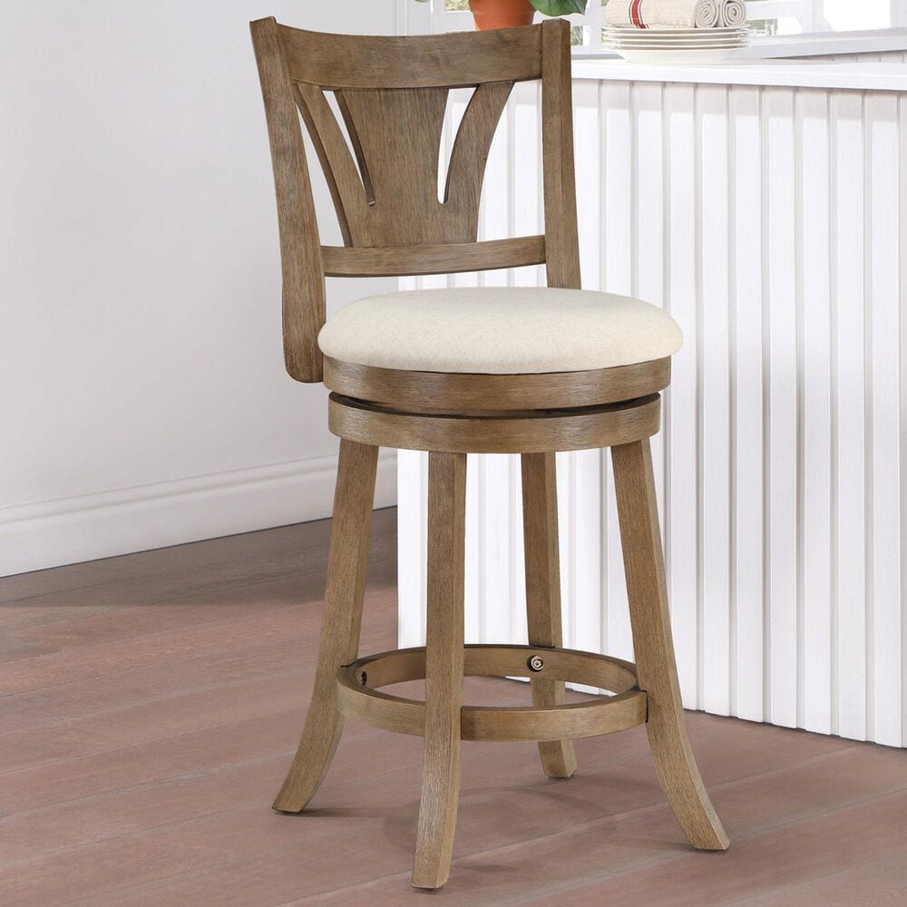 Office Star Products Miller Swivel Counter Stool with Linen Cushion Seat in Medium Oak, , large