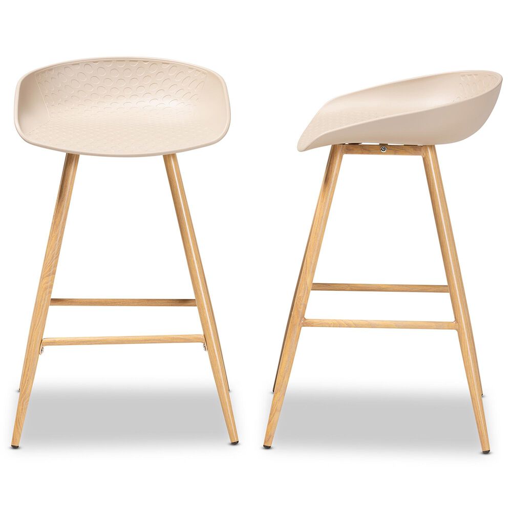 Baxton Studio Mairi Counter Stool in Beige/Natural &#40;Set of 2&#41;, , large