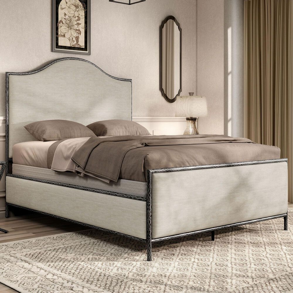 Furniture of America Lalia Queen Upholstered Panel Bed with Camelback Headboard in Matte Grey, , large