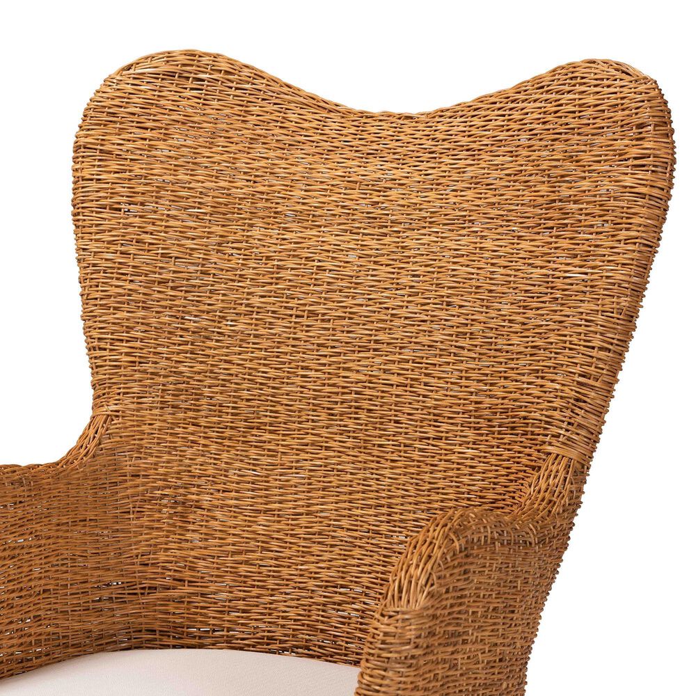 Baxton Studio Terra Arm Chair with Light Honey Rattan in White, , large
