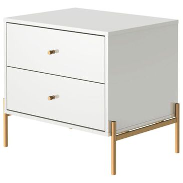 Dayton Jasper 2-Drawer Nightstand in White Gloss and Gold, , large