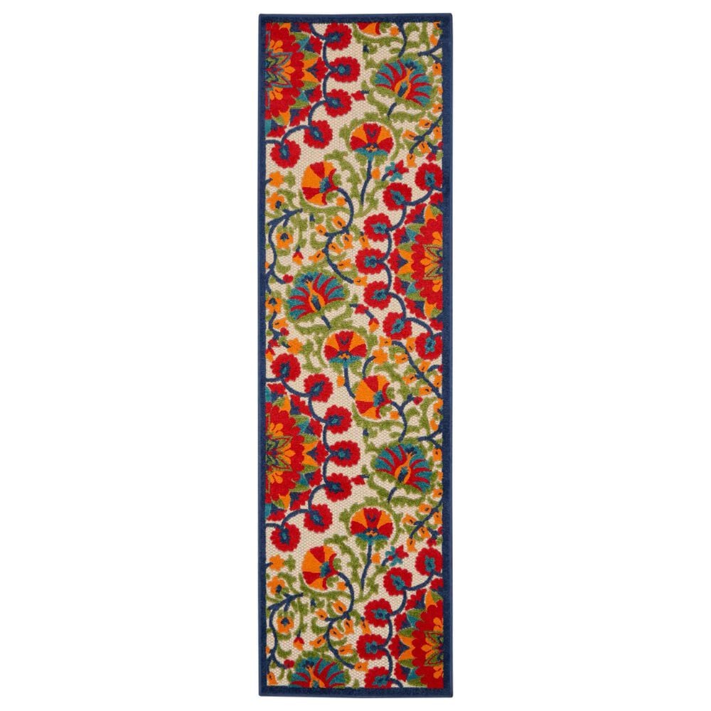 Nourison Aloha Floral 2"3" x 10" Red and Multicolor Indoor/Outdoor Runner, , large