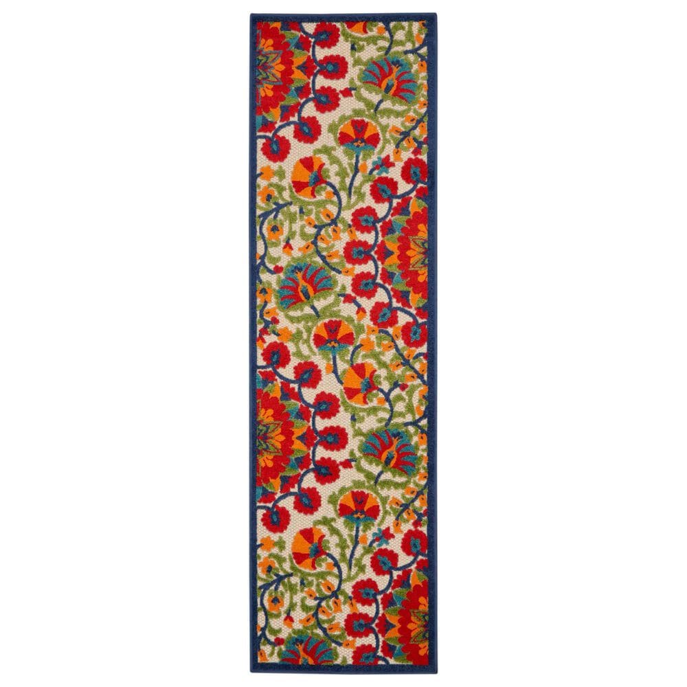 Nourison Aloha Floral 2"3" x 10" Red and Multicolor Indoor/Outdoor Runner, , large