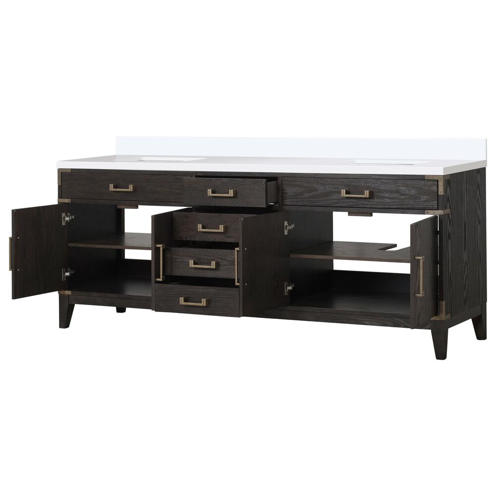 Lexora Home Laurel 84&quot; Double Bathroom Vanity in Brown Oak with White Quartz Top and Rectangular Sinks, , large