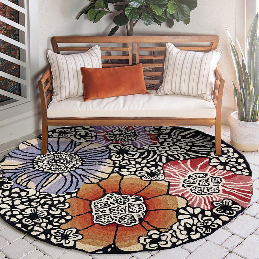L&amp;R Resources Sinuous Spring Blossoms 4&#39; Scalloped Multicolor Area Rug, , large