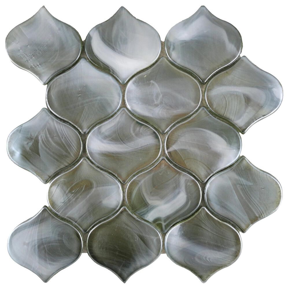 Emser Splash Moss 10" x 10" Arabesque Glass Mosaic Sheet, , large