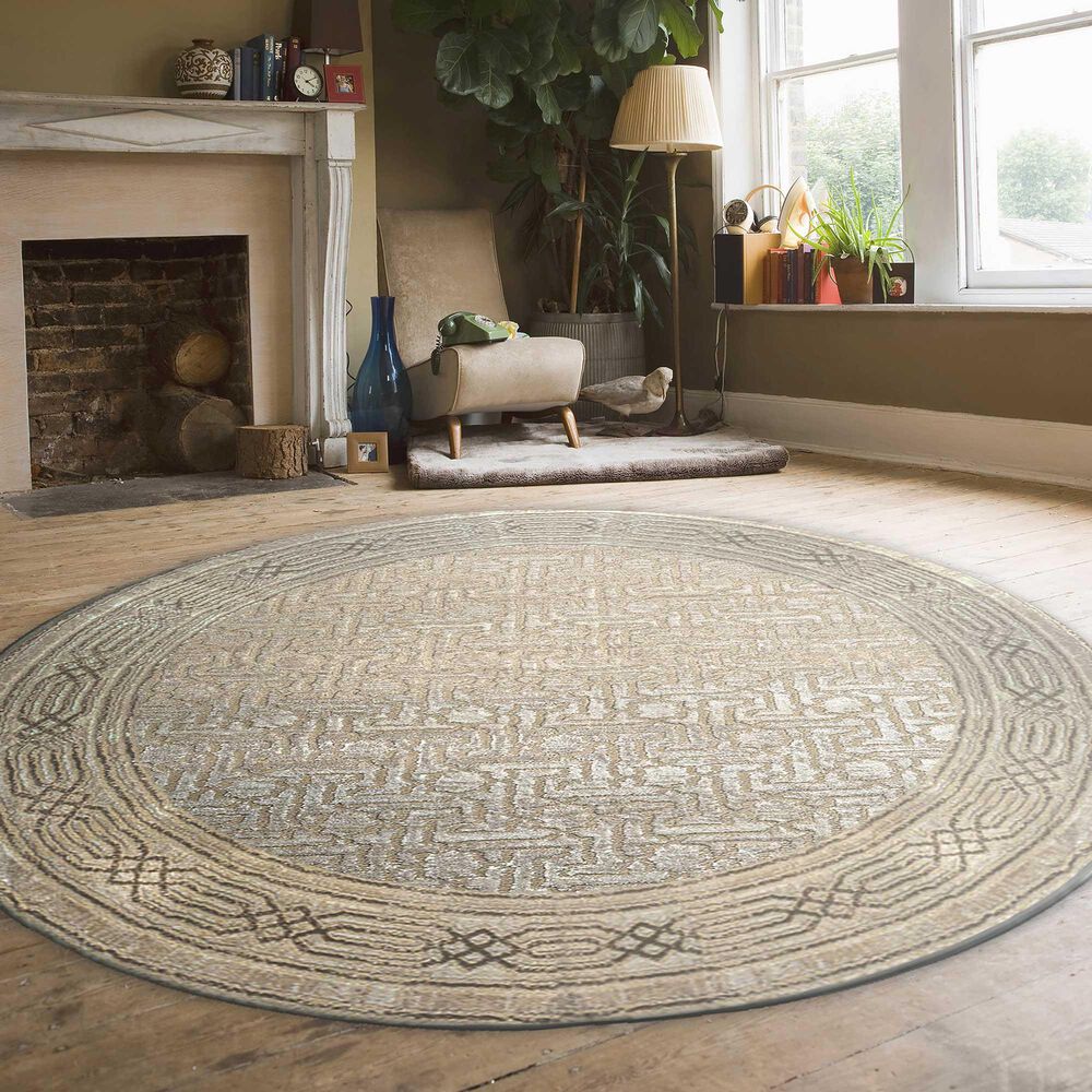 Radici USA Davide Southwestern 5&#39;3&quot; Round Beige Area Rug, , large