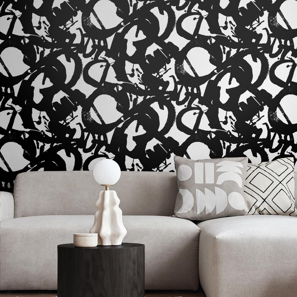 Wallquest Inkblot 216&quot; x 20.5&quot; Peel and Stick Wallpaper in Onyx, , large