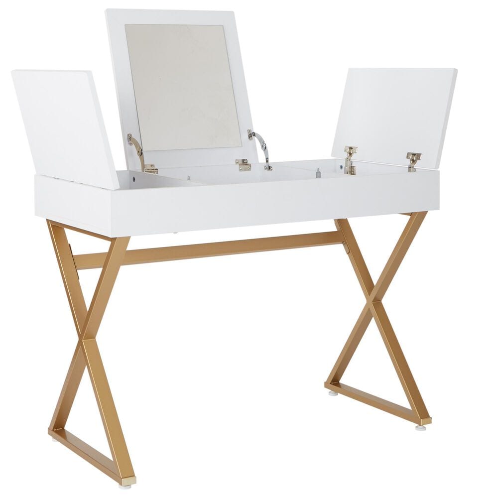 Valor Living Juliette Vanity Desk Only in Bright White and Gold, , large