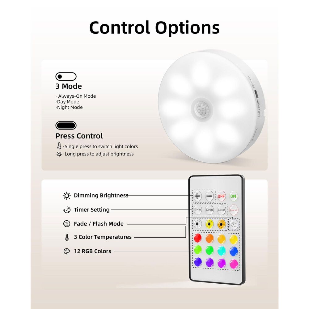 HOMLUX Motion Sensor Puck Light with Charging Station in White (Set of 6), , large