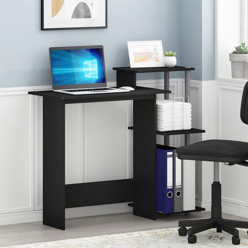 HOMLUX 40" Computer Desk with Open Side Shelves in Black and Grey, , large
