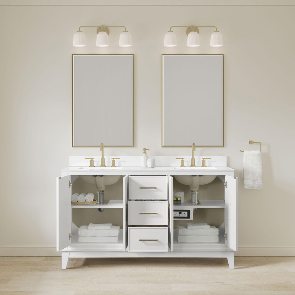 37B Fenwick 60" Double Bathroom Vanity in Bright White with Glossy White Composite Stone Top and Backsplash, , large