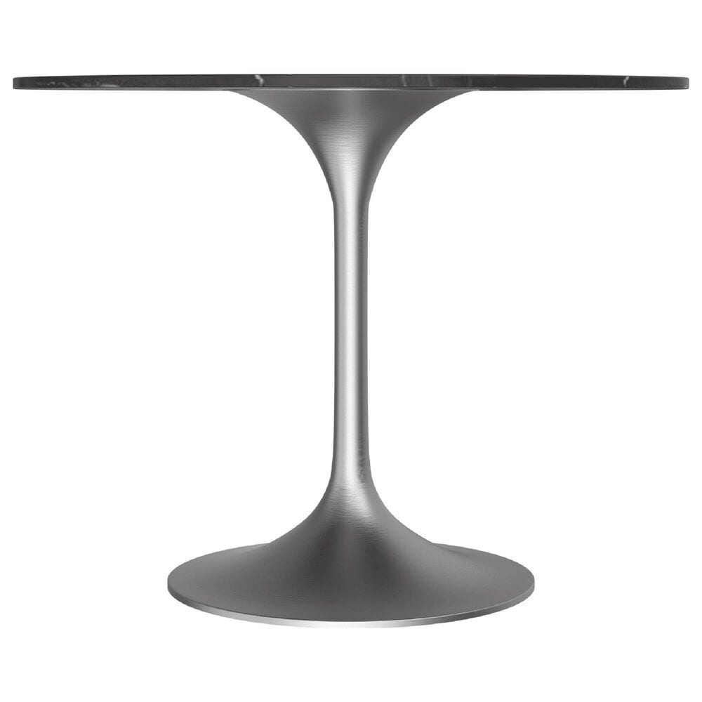 Leisuremod LeisureMod Verve Collection 36 Round Dining Table, Brushed Chrome Base with Sintered Stone Black Top, , large