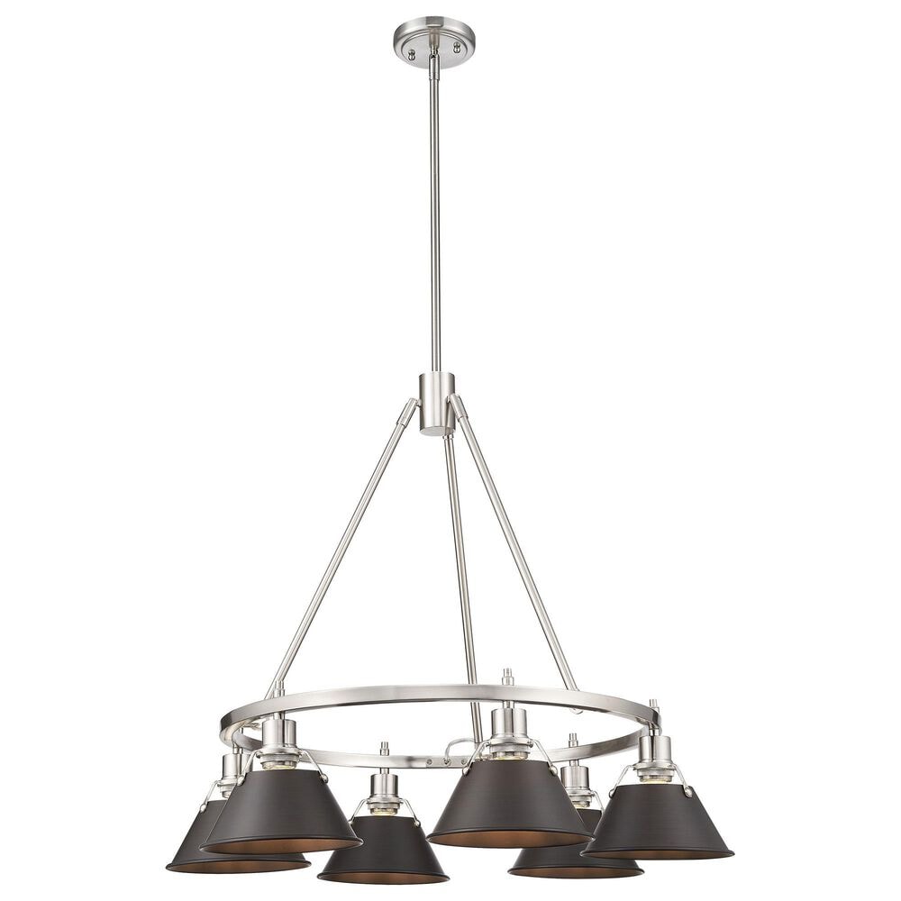 Golden Lighting Orwell 6-Light Chandelier with Rubbed Bronze Shade in Pewter, , large