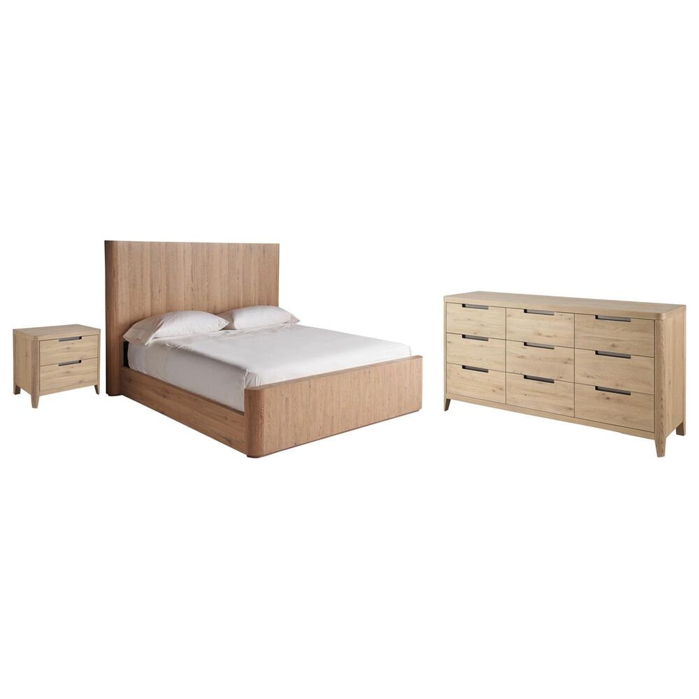 Universal Furniture Modern Walker Queen Panel Bed with Dresser and Nightstand in Natural Oak with AC Outlets and USB Ports, , large