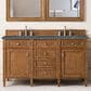 James Martin Vanities Brittany 60" Double Bathroom Vanity in Saddle Brown with 3 cm Parisien Bleu Quartz Top and Rectangular Sinks, , large
