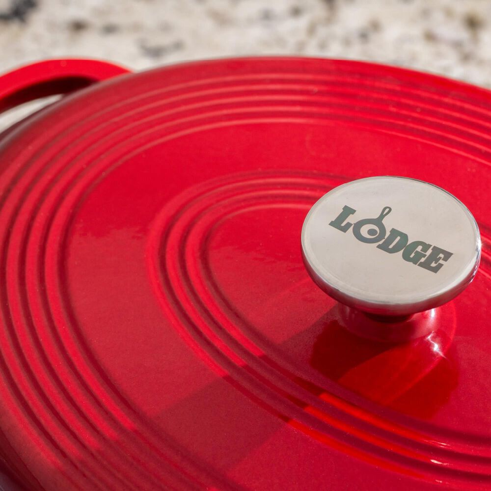 Lodge Cast Iron Essential Enamel 7-Quart Oval Cast Iron Dutch Oven in Red, , large