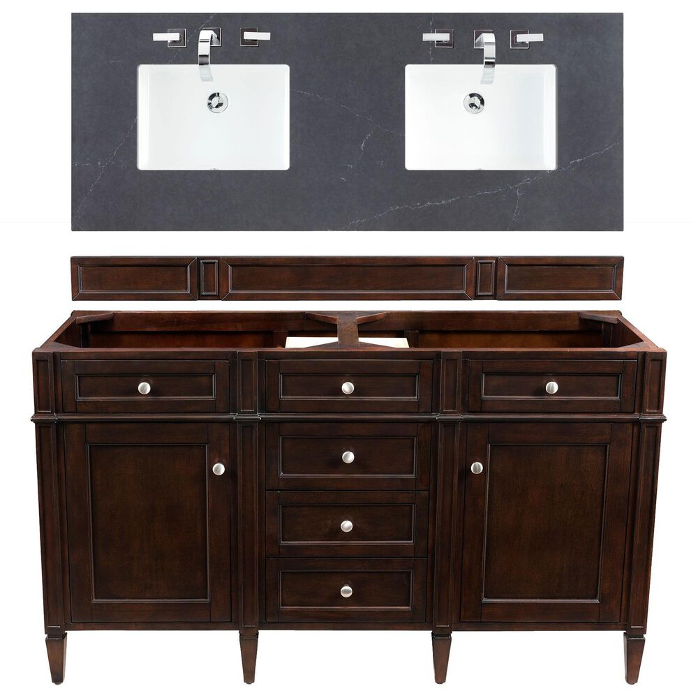 James Martin Vanities Brittany 60" Double Bathroom Vanity in Burnished Mahogany with 3 cm Charcoal Soapstone Quartz Top, , large