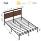 HOMLUX Full Platform Bed with LED Headboard in Rustic Brown, , large