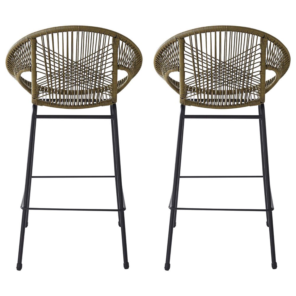 Hearth and Haven Ferrara Outdoor Faux Wicker Barstool in Green (Set of 2), , large