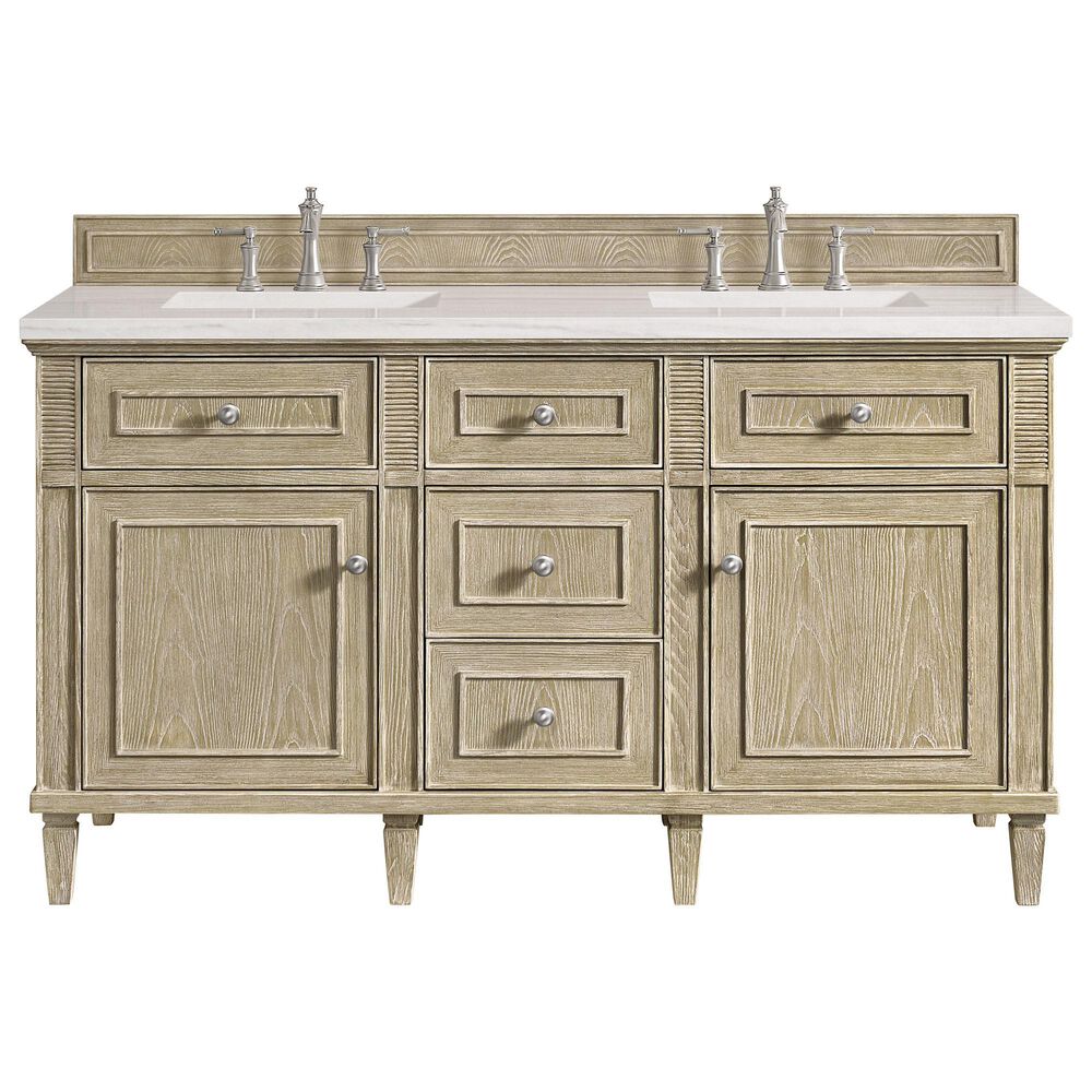James Martin Vanities Lorelai 60&quot; Double Vanity in Whitewashed Oak with 3 cm Arctic Fall Solid Surface Top, , large