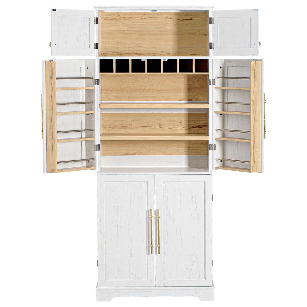 HOMLUX HOMLUX 78.2" Tall Farmhouse Kitchen Pantry Cabinet with 8 Door Shelves, Storage Cabinet with 4 Adjustable Shelves, Hidden Drawer, Wine Rack, Versatile Cupboard for Kitchen, Dining &amp; Bathroom, Retro White, , large