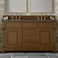 James Martin Vanities Brookfield 60" Double Bathroom Vanity in Honey Oak with 3 cm Parisien Bleu Quartz Top and Rectangular Sinks, , large