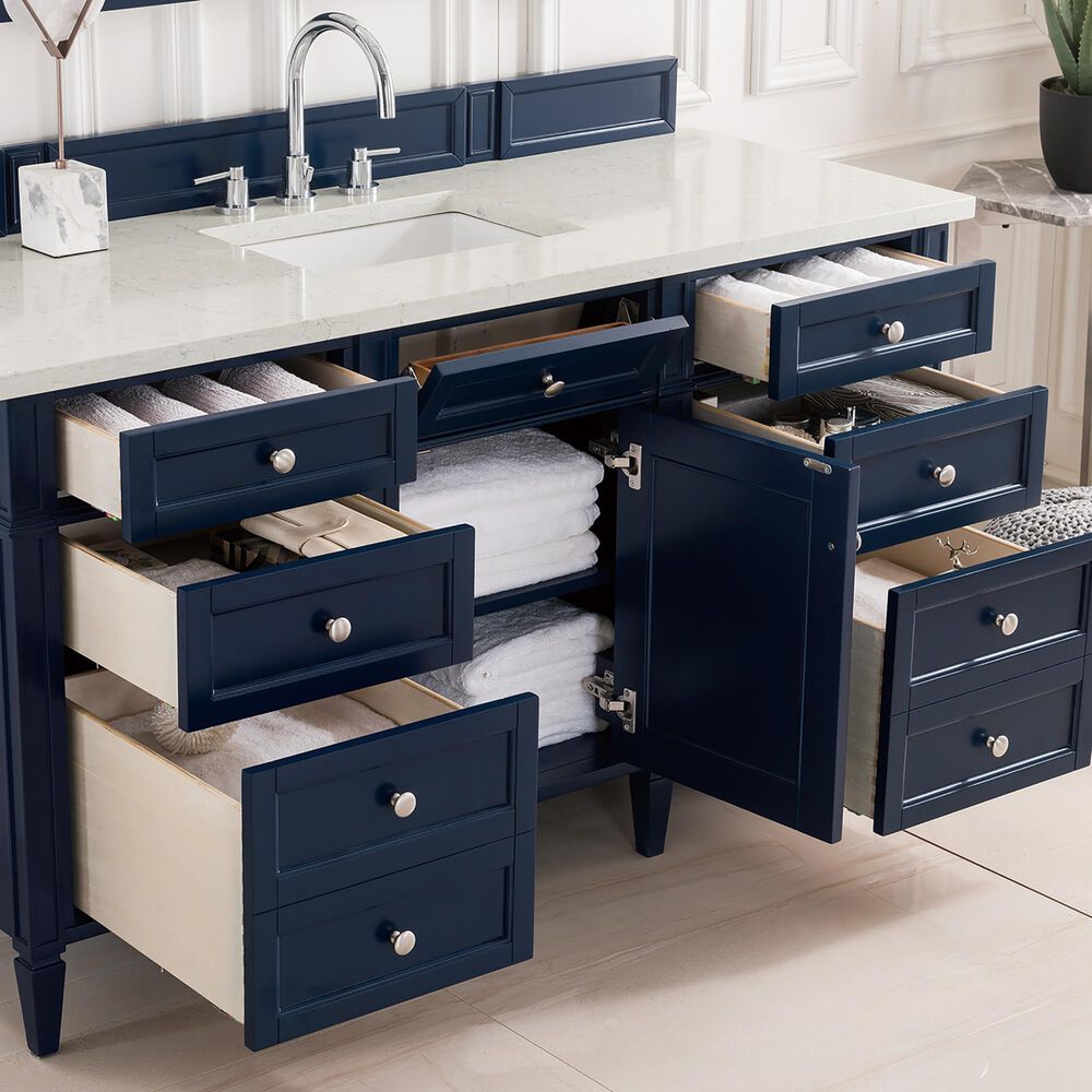 James Martin Vanities Brittany 60&quot; Single Bathroom Vanity in Victory Blue with 3 cm Eternal Jasmine Pearl Quartz Top and Rectangle Sink, , large