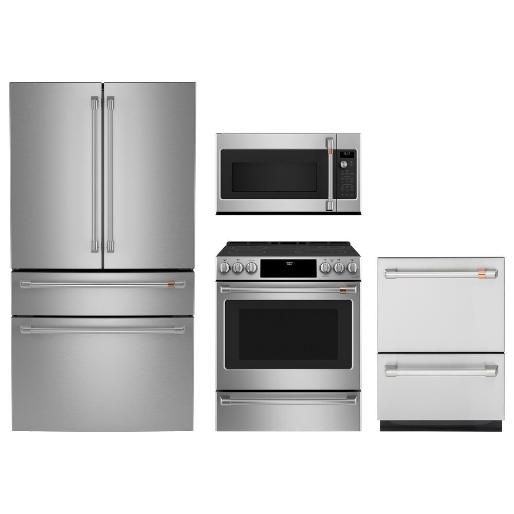 Cafe 4pc Kitchen Package with Refrigerator, Range, Microwave, and Dishwasher in Stainless Steel, , large