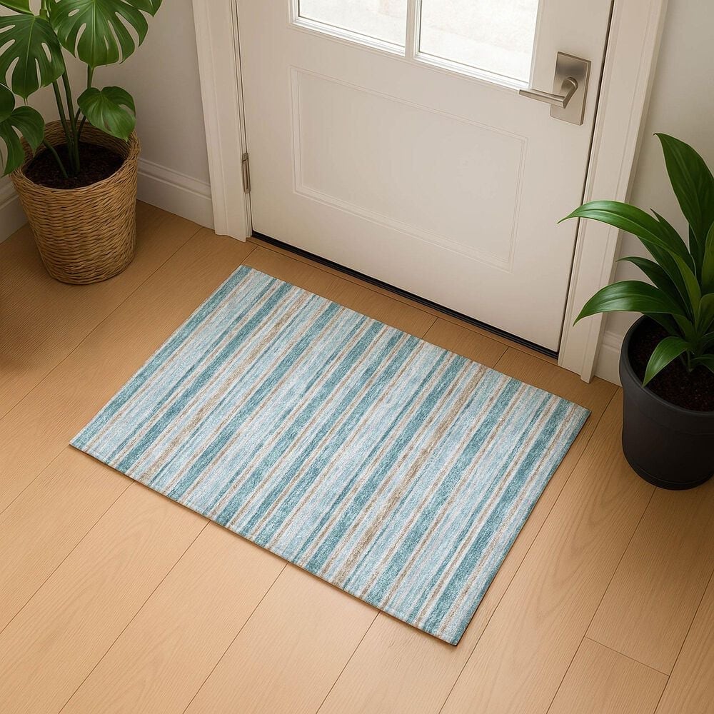 Dalyn Rug Company Soft Essentials Striped Teal 2'6" x 3'10" Indoor/Outdoor Area Rug, , large