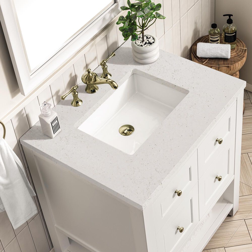 James Martin Vanities Breckenridge 30&quot; Single Bathroom Vanity in Bright White with 3 cm Lime Delight Quartz Top and Rectangular Sink, , large