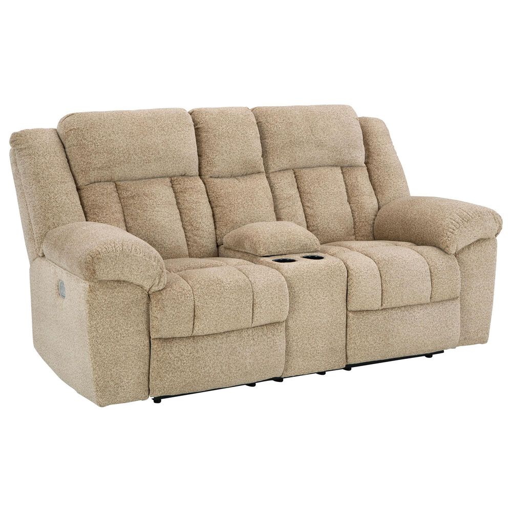 Ashley Tip-Off Power Reclining Loveseat with Adjustable Headrest in Wheat, , large