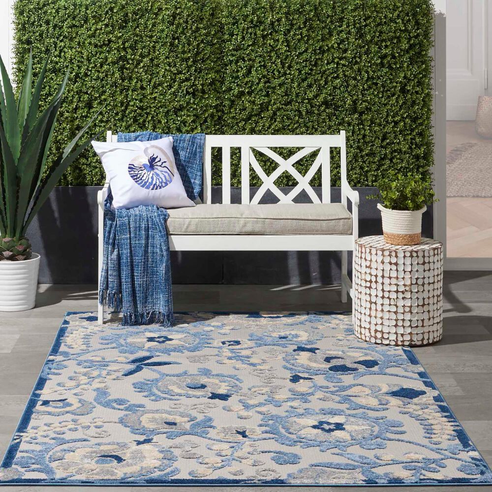Nourison Aloha ALH17 3&#39;6&quot; x 5&#39;6&quot; Blue and Grey Indoor/Outdoor Area Rug, , large