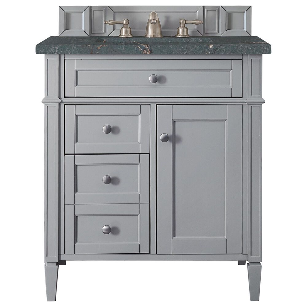 James Martin Vanities Brittany 30" Single Bathroom Vanity in Urban Gray with 3 cm Parisien Bleu Quartz Top and Rectangular Sink, , large