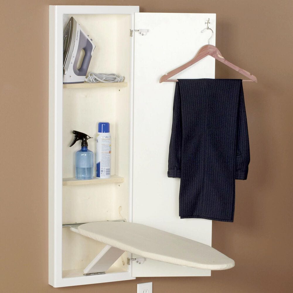 Household Essentials In-Wall Ironing Board with Storage Shelves in White, , large