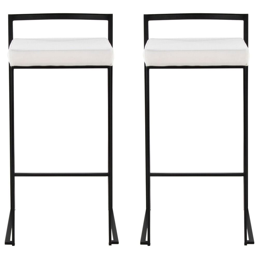 Lumisource Fuji Stackable Barstool with White Velvet Cushion in Black &#40;Set of 2&#41;, , large
