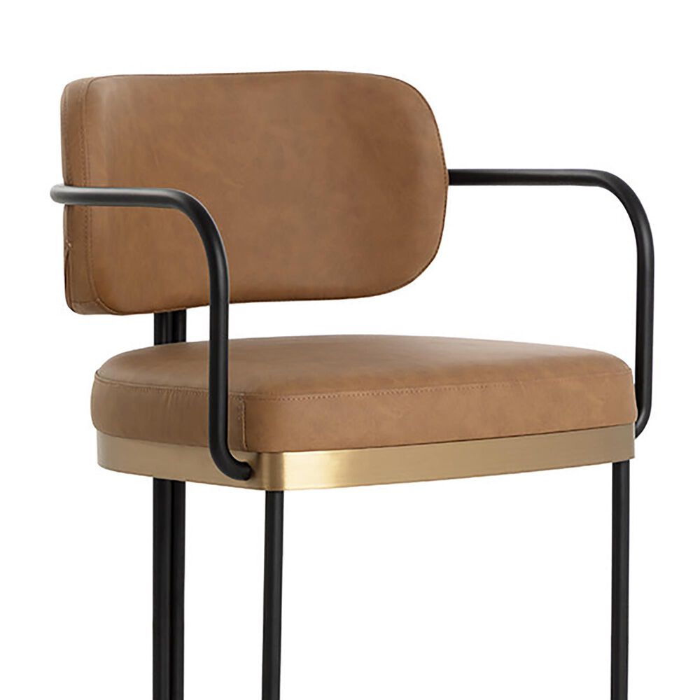 37B Jalen Counter Stool with Milliken Cognac Cushion in Black and Gold, , large