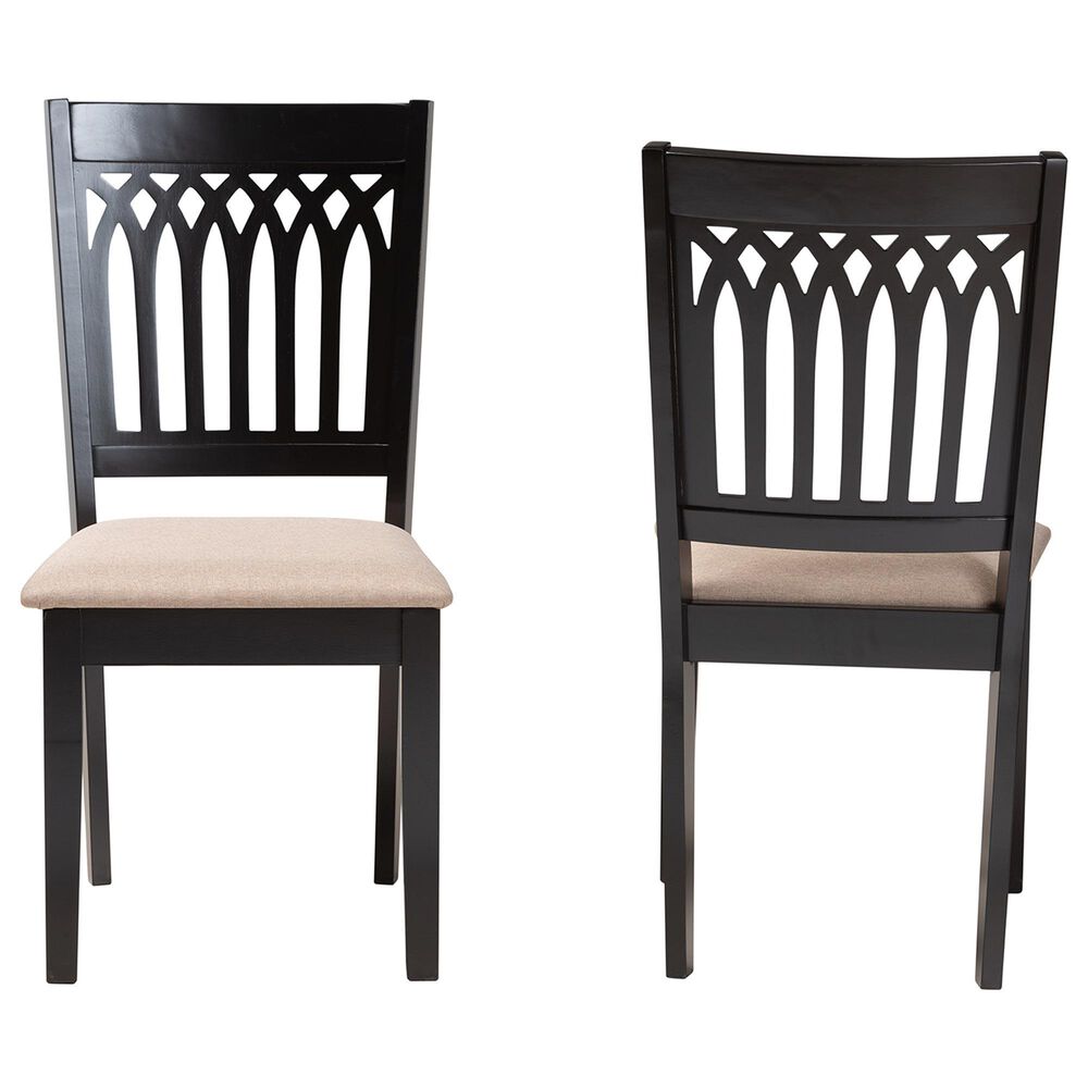 Baxton Studio Genesis Side Chair with Beige Cushion in Dark Brown (Set of 2), , large