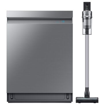 Samsung 2-Piece 24" Built-In Pocket Handle Dishwasher in Stainless Steel with Jet 75+ Cordless Stick Vacuum, , large