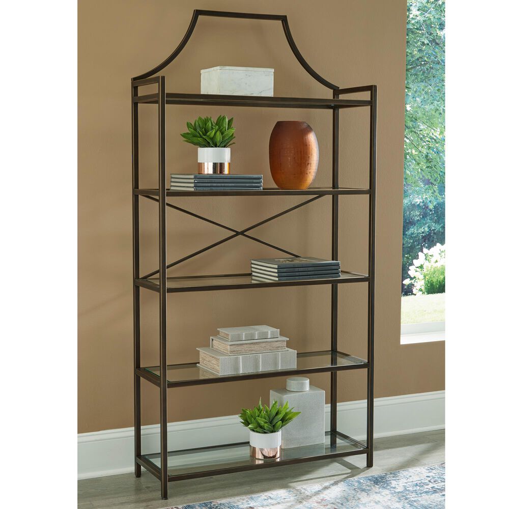 Ashley Bernonly 5-Shelf Bookcase in Antique Bronze and Clear, , large