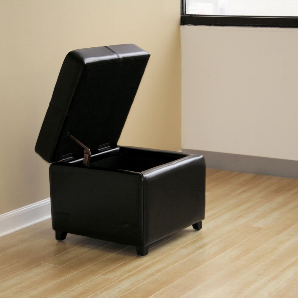 Baxton Studio Leather Cube Storage Ottoman in Black, , large