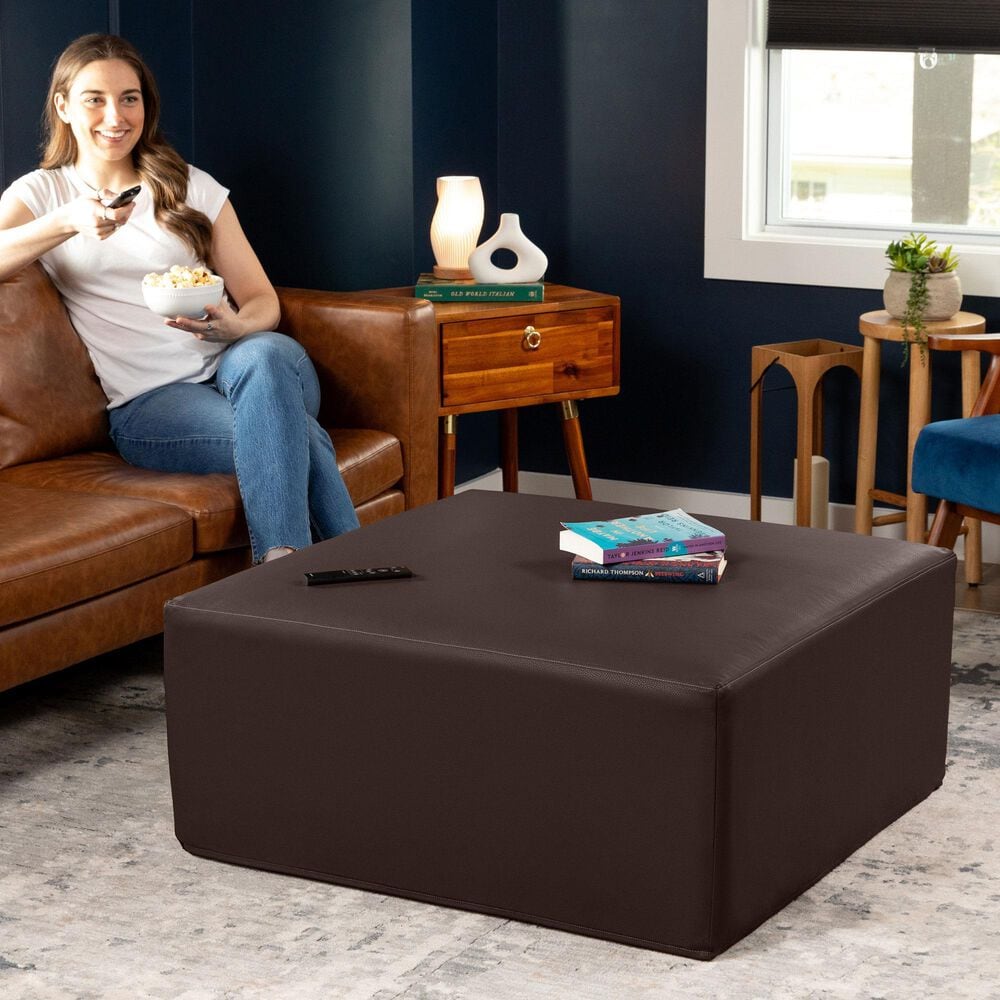 Jaxx Fairlie Faux Leather Ottoman in Chocolate, , large