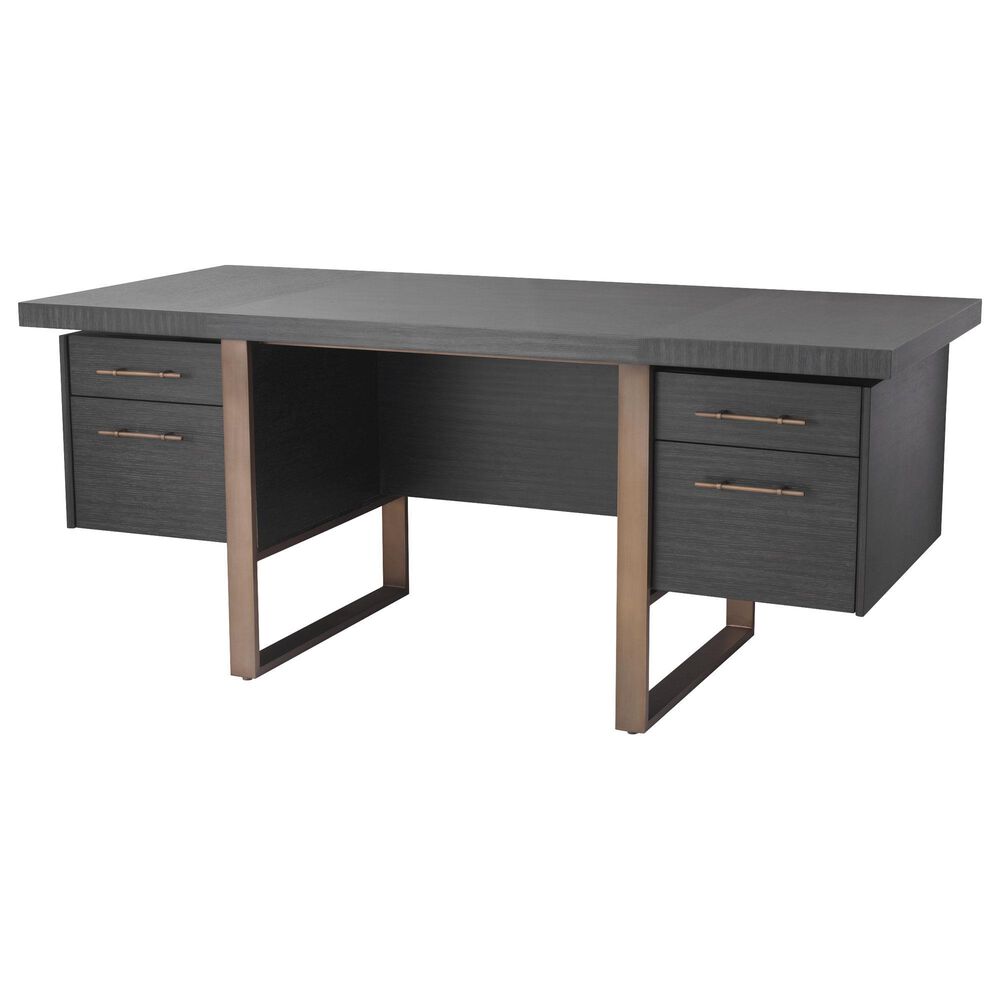 Eichholtz Canova Desk in Charcoal Grey Oak and Brushed Brass, , large