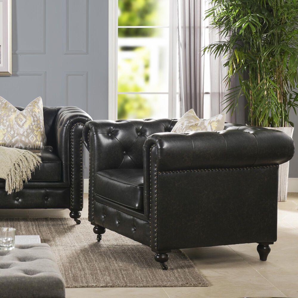 Jennifer Taylor Home Winston Accent Armchair in Vintage Black Brown NFM