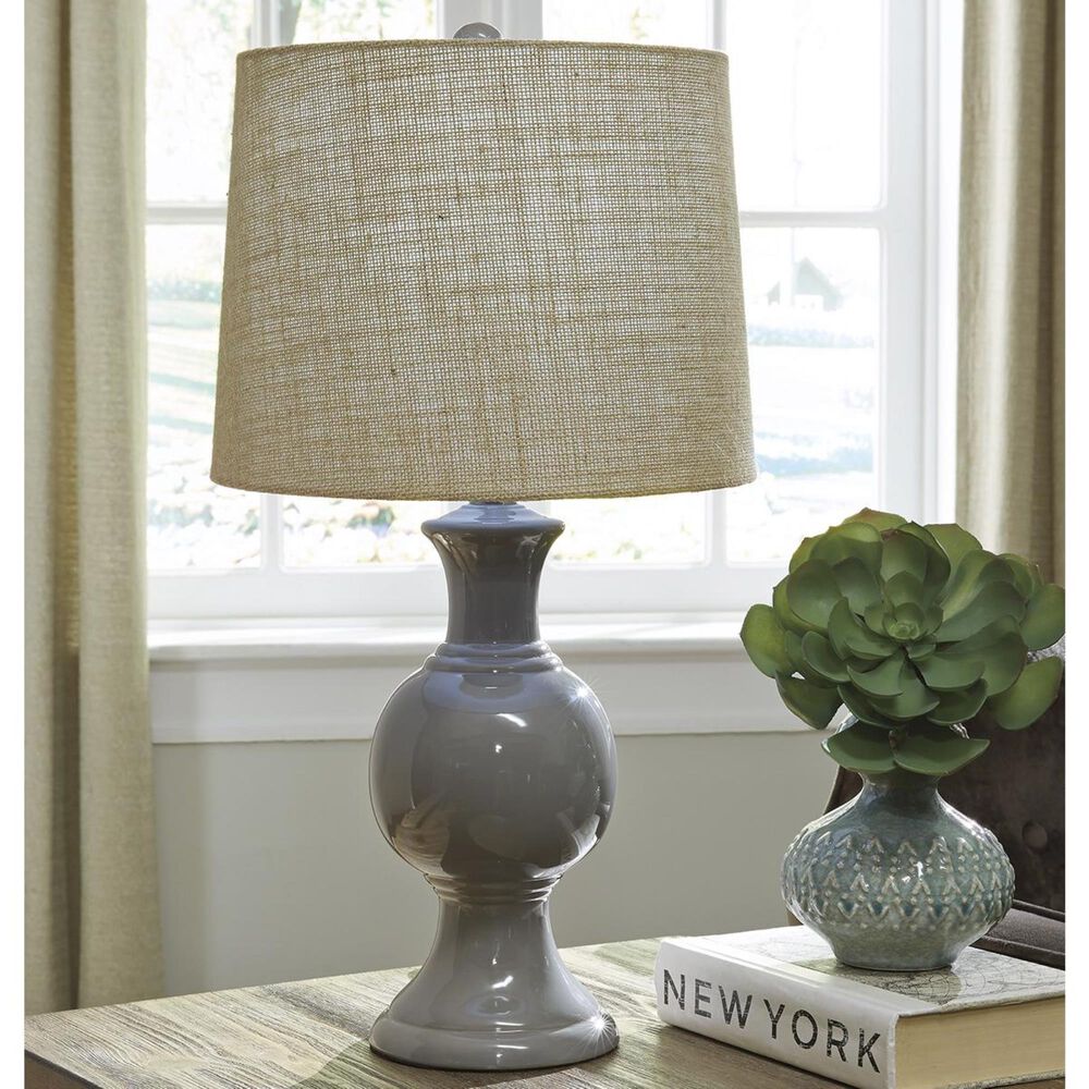 Signature Design by Ashley Magdalia Ceramic Table Lamp in Gray, , large